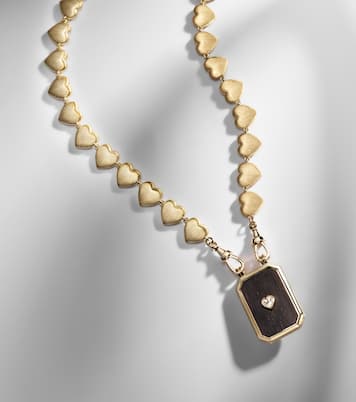 Halskette Heart Scapular aus 18kt Gelbgold mit Ebenholz und Diamanten | Marie Lichtenberg