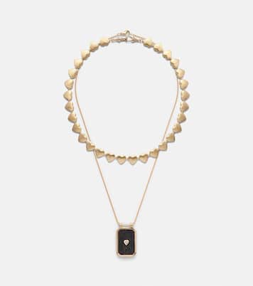 Halskette Heart Scapular aus 18kt Gelbgold mit Ebenholz und Diamanten | Marie Lichtenberg