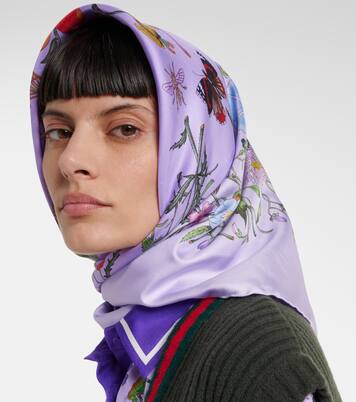 Floral silk twill scarf | Gucci