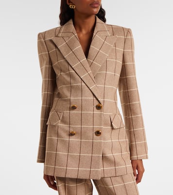 Checked double-breasted virgin wool blazer | Valentino