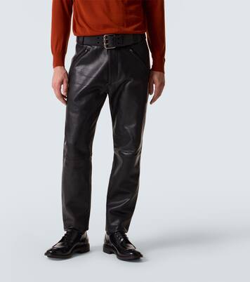 Belted leather straight pants | Saint Laurent