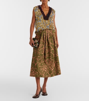 Jupe midi en coton à fleurs | Dries Van Noten