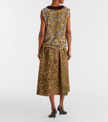 Jupe midi en coton à fleurs | Dries Van Noten