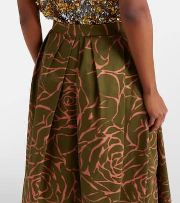 Jupe midi en coton à fleurs | Dries Van Noten