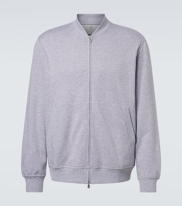 Cotton-blend jersey zip-up sweater | Brunello Cucinelli