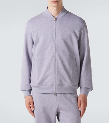 Cotton-blend jersey zip-up sweater | Brunello Cucinelli