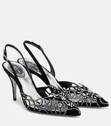 Embellished suede slingback pumps | Rene Caovilla