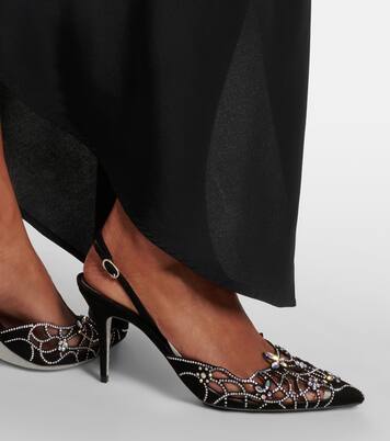 Embellished suede slingback pumps | Rene Caovilla