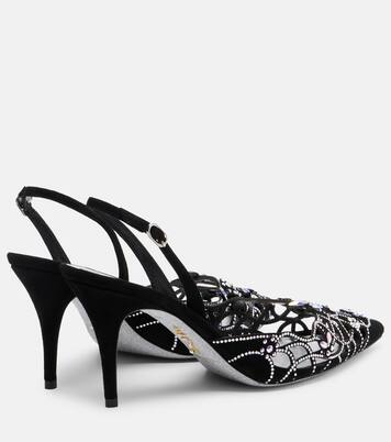 Embellished suede slingback pumps | Rene Caovilla