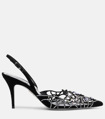 Embellished suede slingback pumps | Rene Caovilla