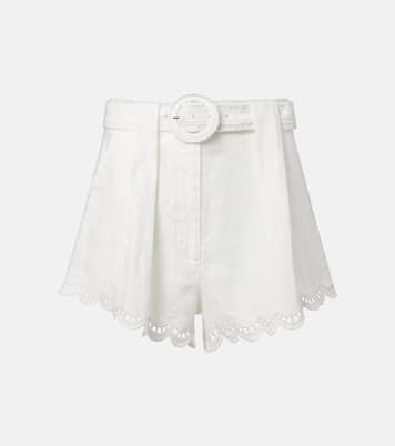 Belted pleated scalloped linen shorts | Farm Rio