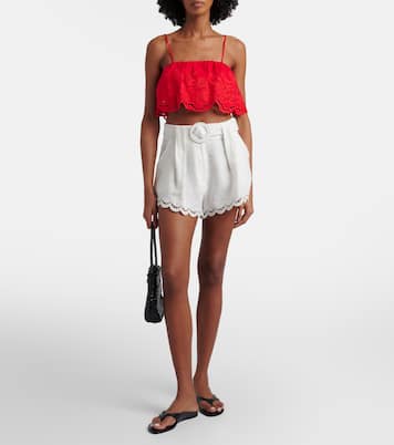 Belted pleated scalloped linen shorts | Farm Rio