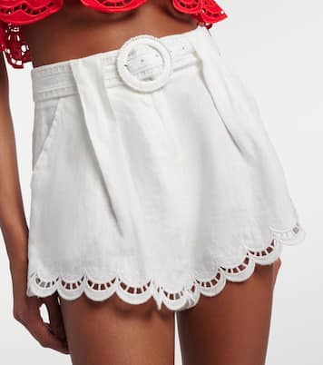 Belted pleated scalloped linen shorts | Farm Rio