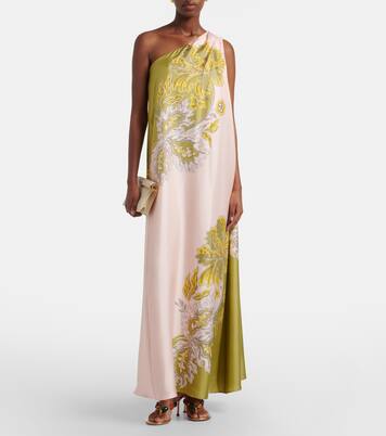 Roy floral one-shoulder silk twill maxi dress | La DoubleJ