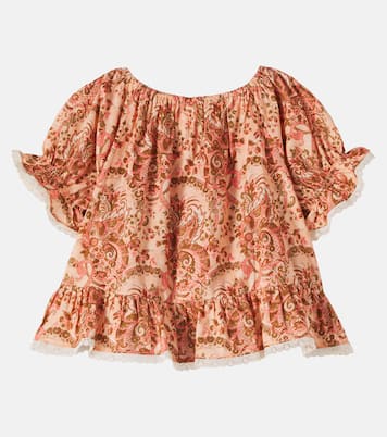 Aster floral lace-trimmed cotton shirt  | Zimmermann Kids
