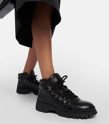 Croc-effect leather ankle boots | Prada