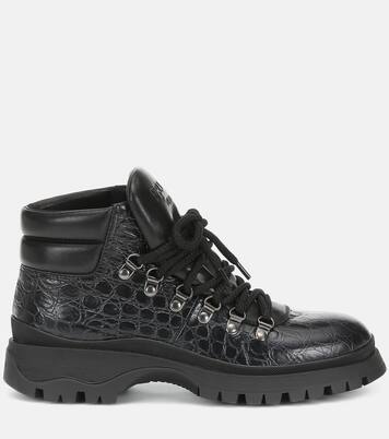 Croc-effect leather ankle boots | Prada