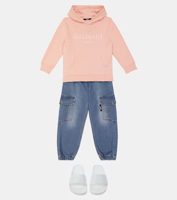 Sweat-shirt à capuche en coton à logo | Balmain Kids