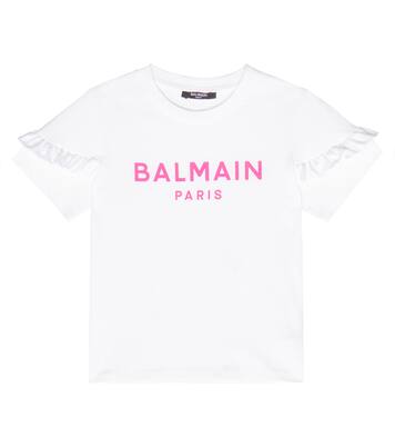 Ruffled logo cotton T-shirt | Balmain Kids