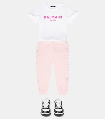 Ruffled logo cotton T-shirt | Balmain Kids