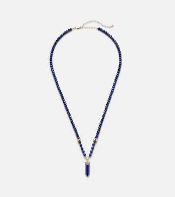 14kt gold beaded necklace with diamonds and lapis | Sydney Evan
