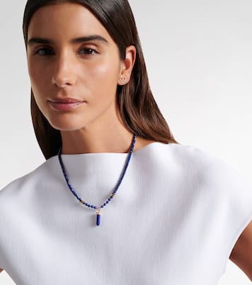 14kt gold beaded necklace with diamonds and lapis | Sydney Evan