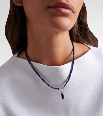 14kt gold beaded necklace with diamonds and lapis | Sydney Evan
