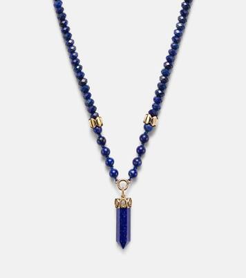14kt gold beaded necklace with diamonds and lapis | Sydney Evan