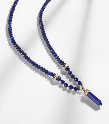 14kt gold beaded necklace with diamonds and lapis | Sydney Evan