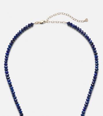 14kt gold beaded necklace with diamonds and lapis | Sydney Evan