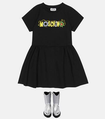 Logo glitter leather cowboy boots | Moschino Kids