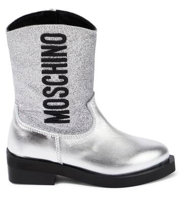 Logo glitter leather cowboy boots | Moschino Kids