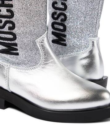 Logo glitter leather cowboy boots | Moschino Kids