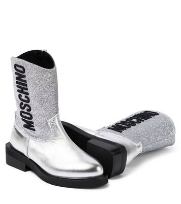 Logo glitter leather cowboy boots | Moschino Kids