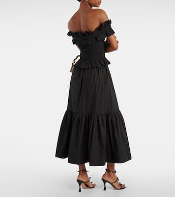 Smocked off-shoulder cotton poplin top | Ganni