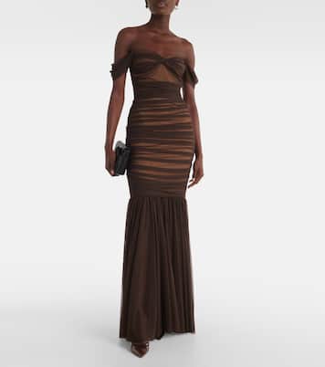 Walter ruched mesh gown | Norma Kamali
