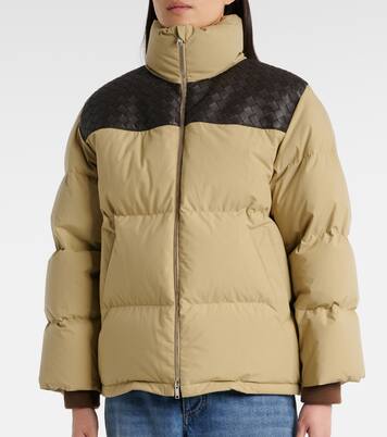 Daunenjacke Intrecciato mit Leder | Bottega Veneta