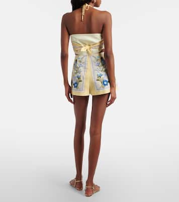 Shorts de lino y algodón floral | Self-Portrait