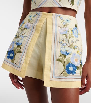Shorts de lino y algodón floral | Self-Portrait