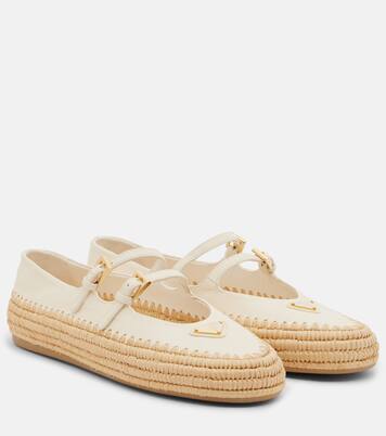 Leather and raffia Mary Jane flats | Prada
