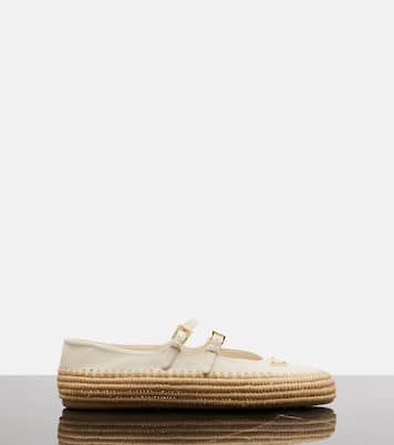 Leather and raffia Mary Jane flats | Prada