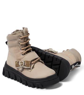 Embellished suede lace-up boots | Monnalisa