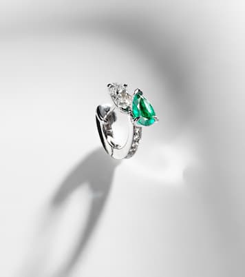Serti sur Vide 18kt white gold single earring with diamonds and emerald | Repossi