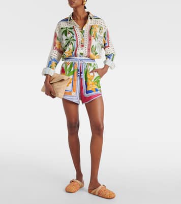 Tropical Destination linen-blend crochet shorts | Farm Rio