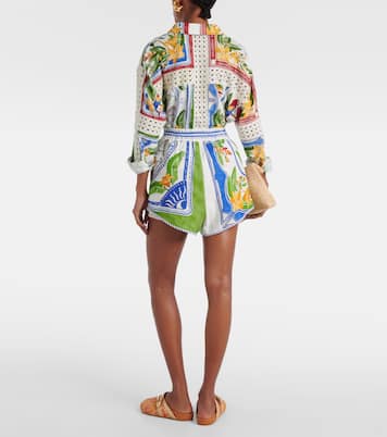 Tropical Destination linen-blend crochet shorts | Farm Rio