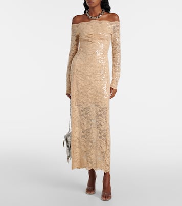 Off-Shoulder-Maxikleid aus Spitze mit Pailletten | Rabanne