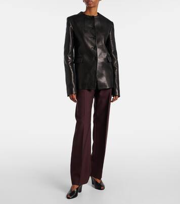 Cloak 75 leather peep-toe wedge mules | Khaite