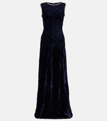 Abito lungo in velluto con decorazioni | Costarellos