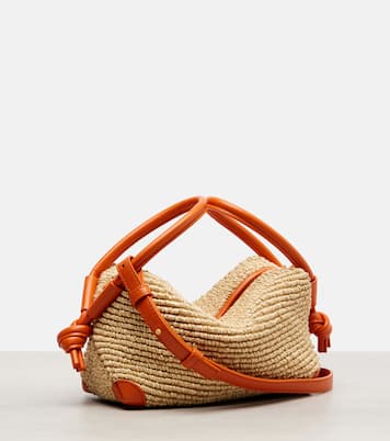 Loop leather-trimmed raffia tote bag | Bottega Veneta