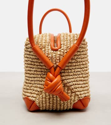 Loop leather-trimmed raffia tote bag | Bottega Veneta